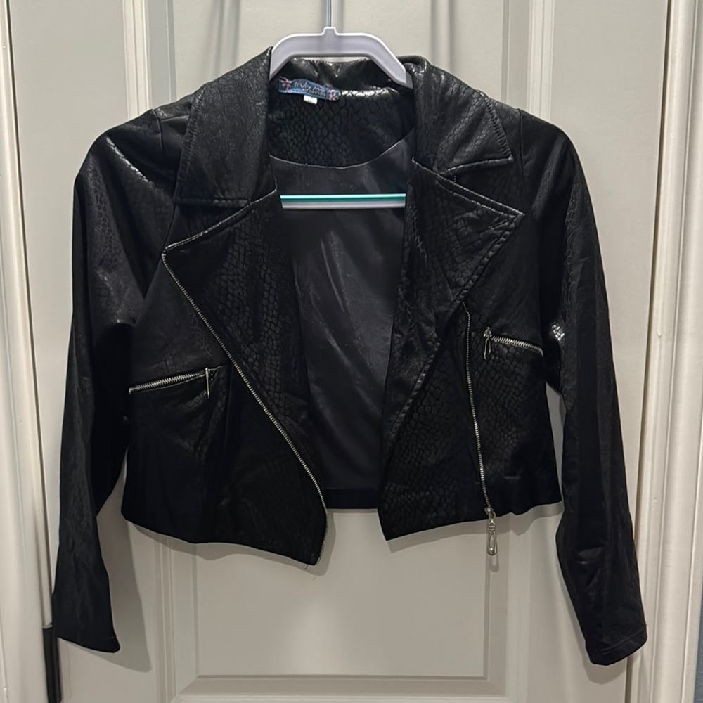 Truly Me Black Leather Cropped Motorcycle Jacket